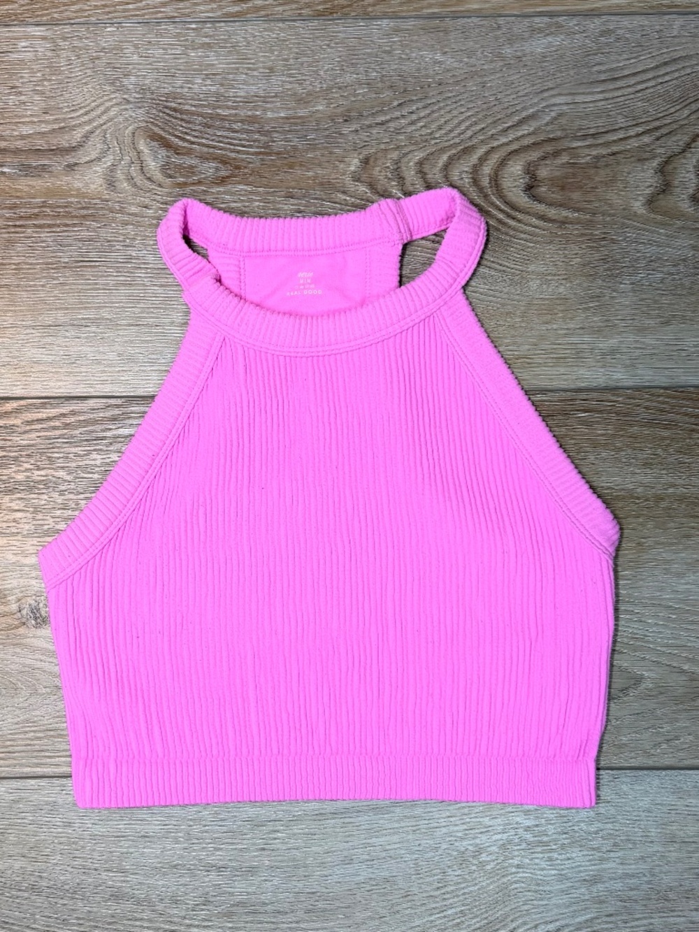 Aerie Neon Pink Ribbed Seamless High-Neck Crop Tank Top - Size M, Barbiecore